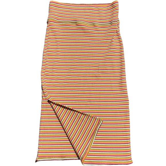 NWT Aerie ORANGE Multi-Color Striped Knit Midi Skirt Size Large - Picture 1 of 8